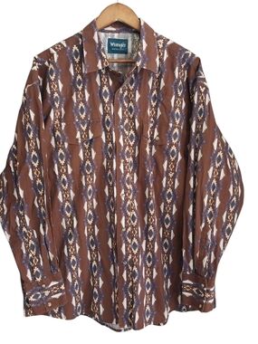 WRANGLER Mens Western Checotah Pearl Snap Shirt Size XXL Aztec Long Sleeve